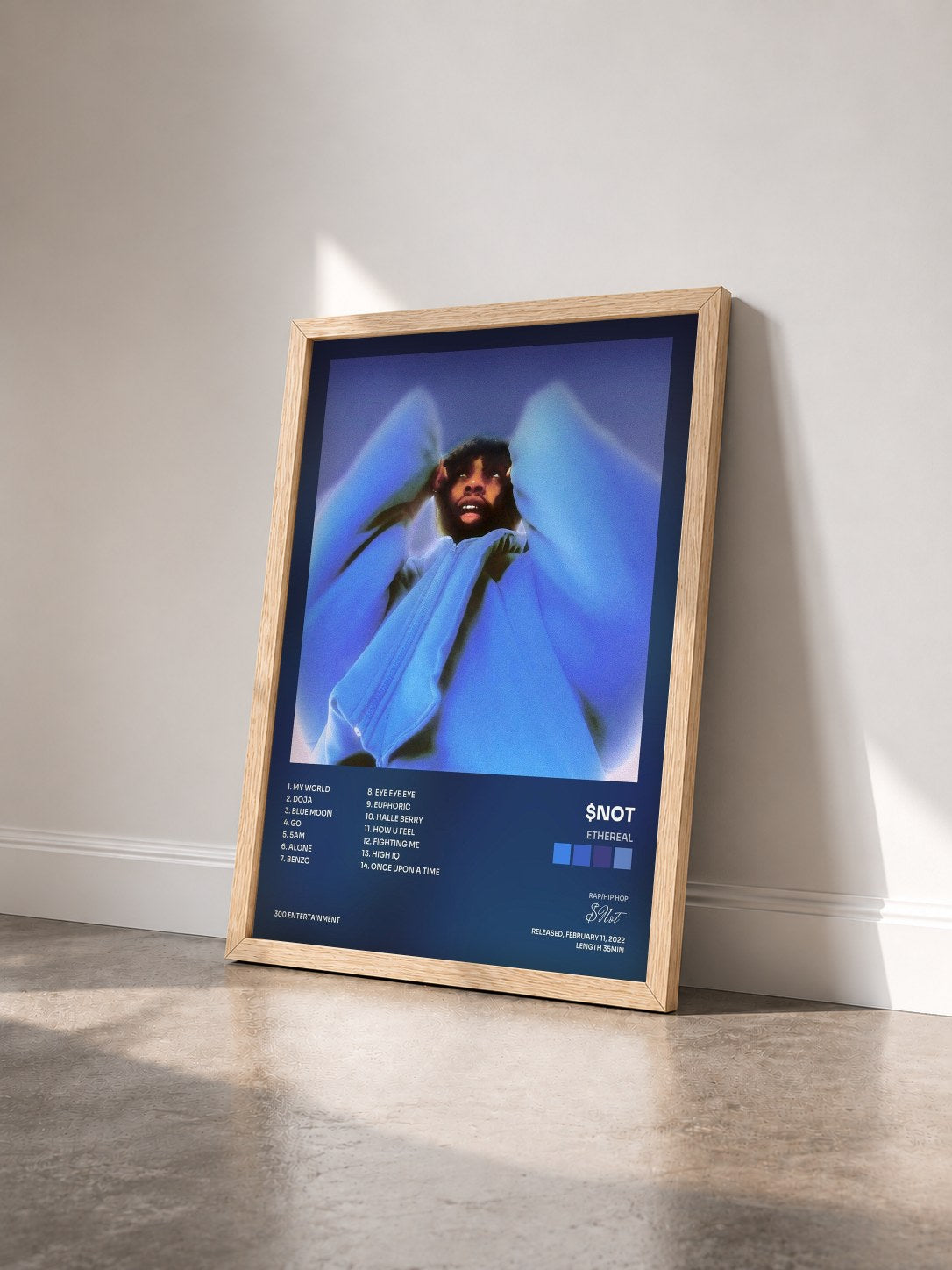 #bois Tableau de l'album Ethereal de $Not vu de trois quarts, cadre en bois brut