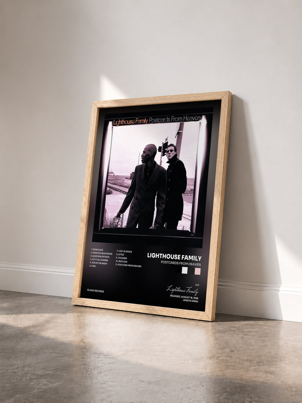 #bois Tableau de l'album Postcards From Heaven de Lighthouse Family vu de trois quarts, cadre en bois brut