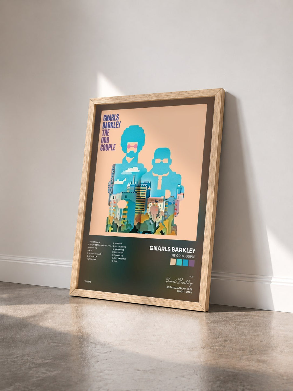 #bois Tableau de l'album The Odd Couple de Gnarls Barkley vu de trois quarts, cadre en bois brut