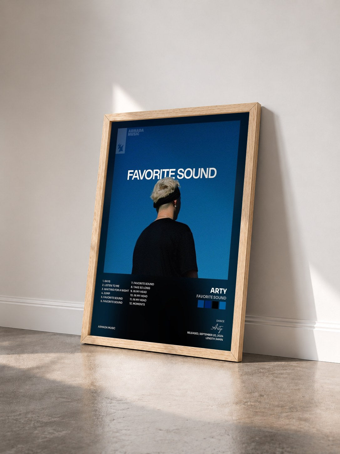 #bois Tableau de l'album Favorite Sound de Arty vu de trois quarts, cadre en bois brut
