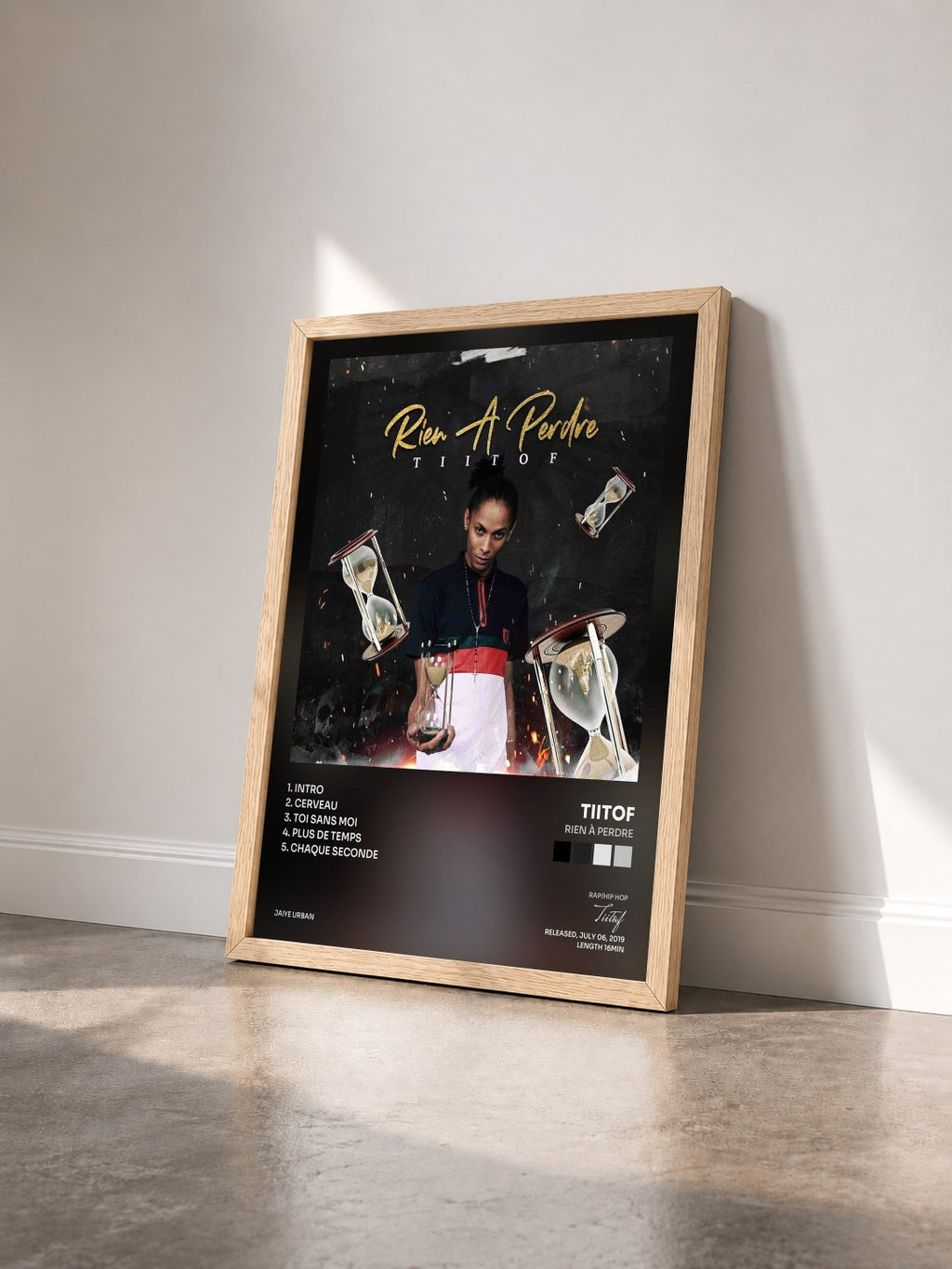 #bois Tableau de l'album Rien à perdre de Tiitof vu de trois quarts, cadre en bois brut