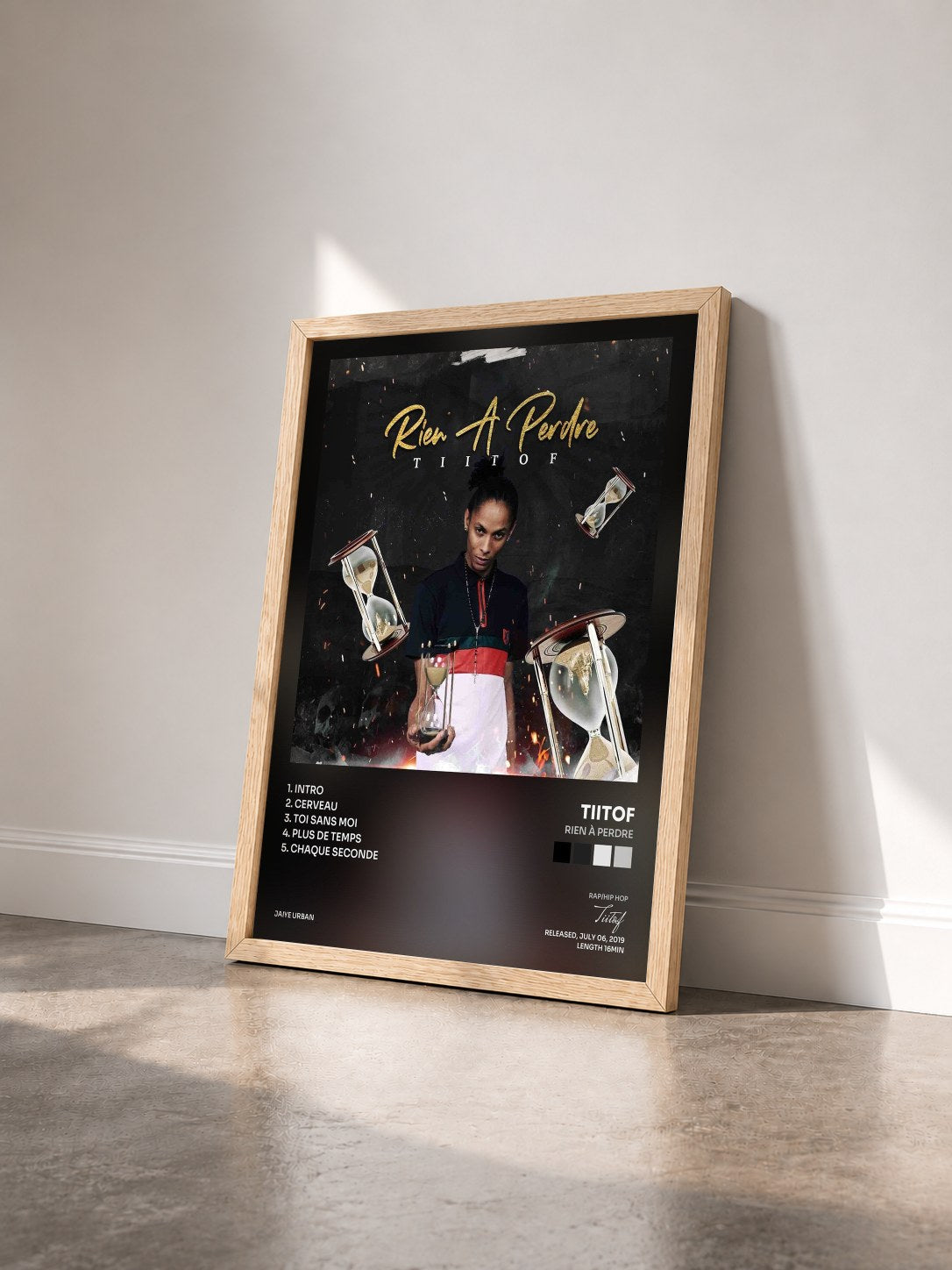 #bois Tableau de l'album Rien à perdre de Tiitof vu de trois quarts, cadre en bois brut