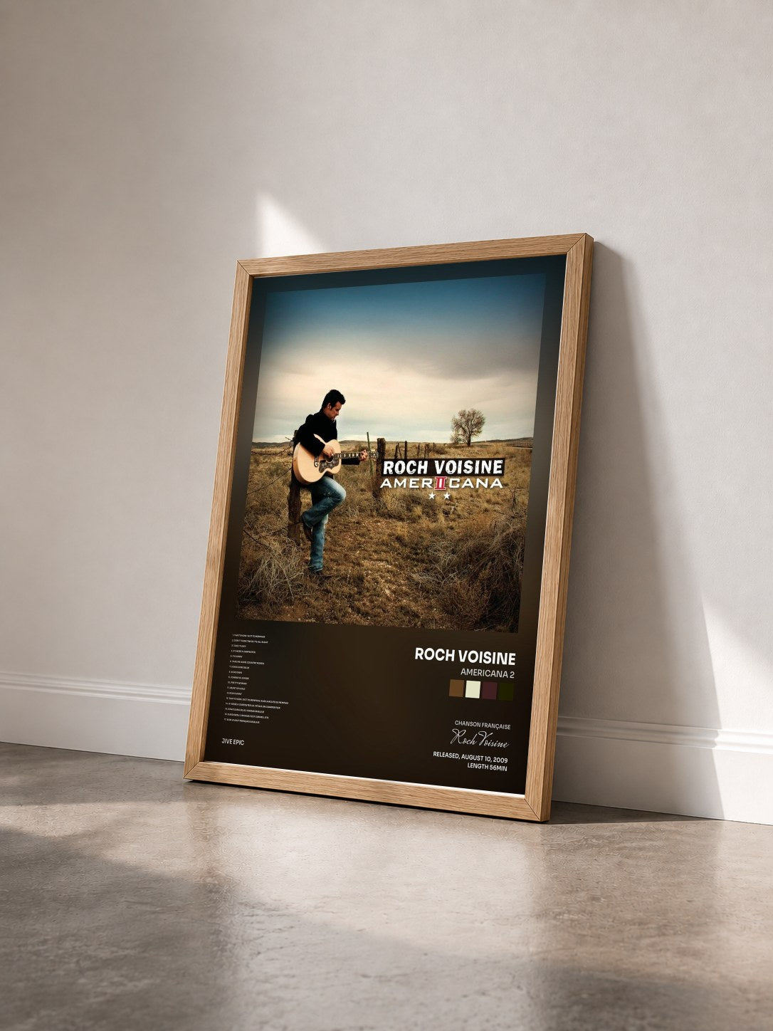 #bois Tableau de l'album Americana 2 de Roch Voisine vu de trois quarts, cadre en bois brut
