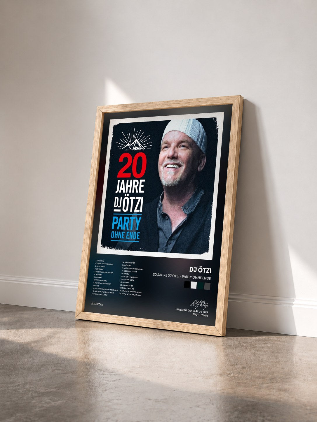 #bois Tableau de l'album 20 Jahre DJ Ötzi - Party ohne Ende de DJ Ötzi vu de trois quarts, cadre en bois brut