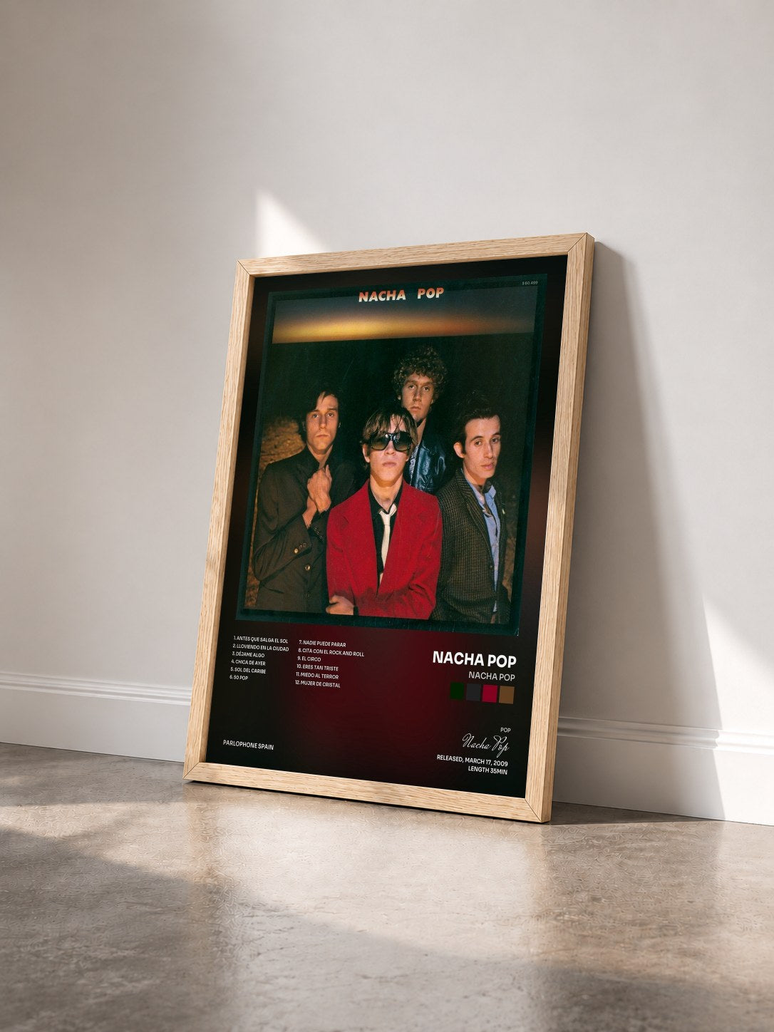 #bois Tableau de l'album Nacha Pop de Nacha Pop vu de trois quarts, cadre en bois brut
