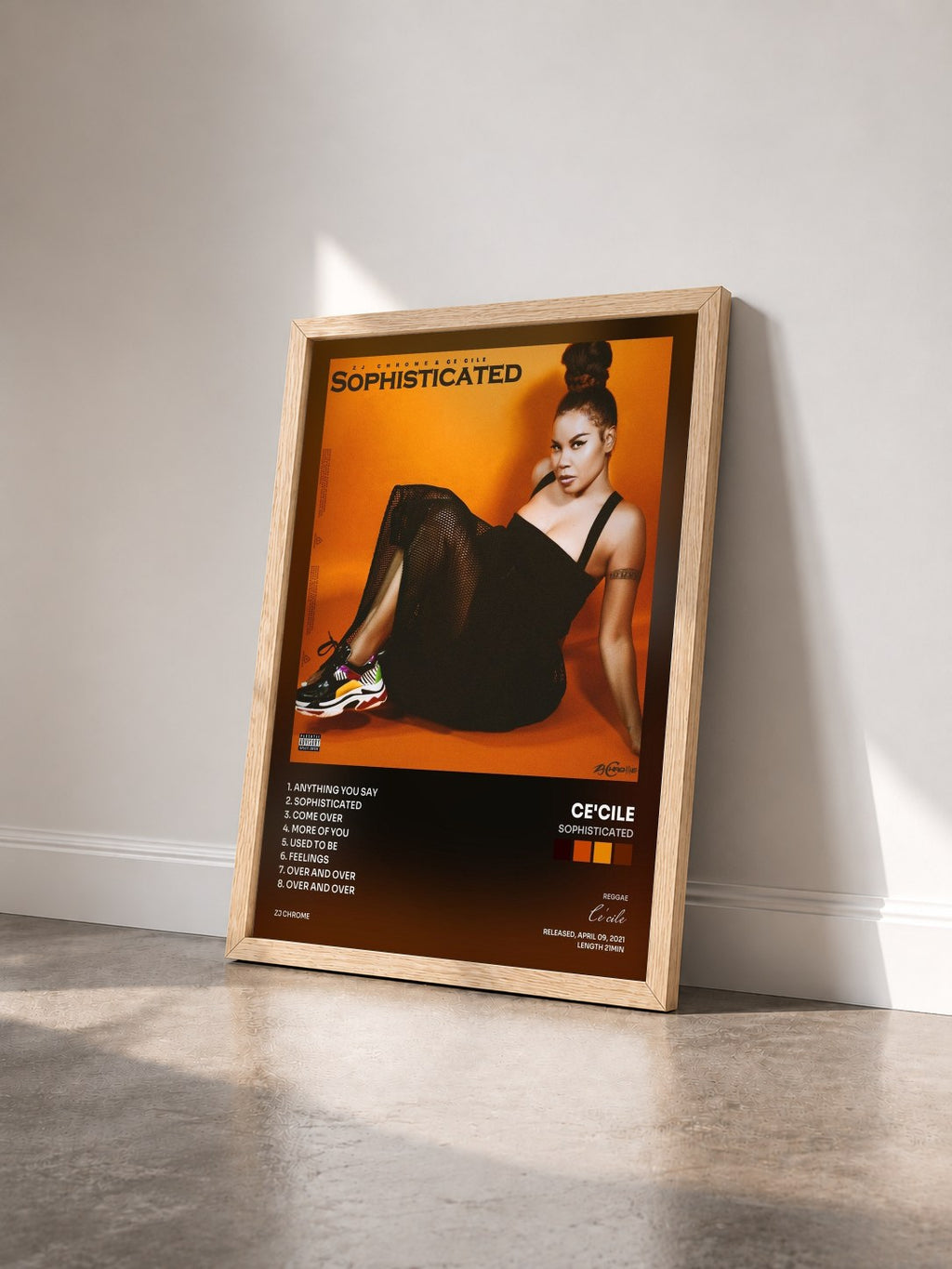 #bois Tableau de l'album Sophisticated de Ce'cile vu de trois quarts, cadre en bois brut