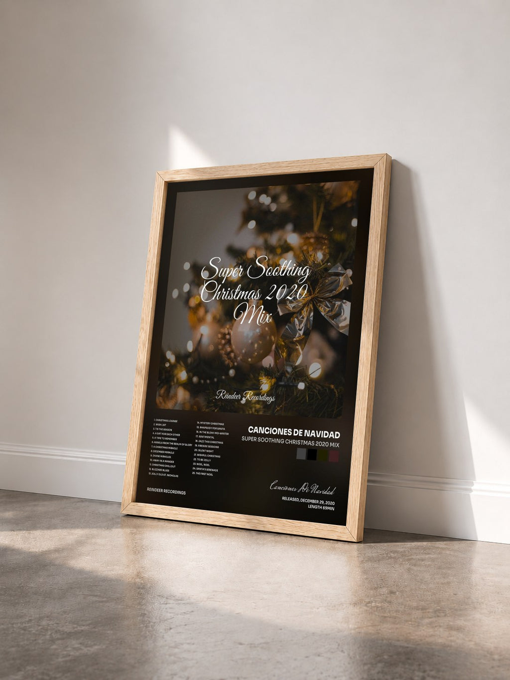 #bois Tableau de l'album Super Soothing Christmas 2020 Mix de Canciones De Navidad vu de trois quarts, cadre en bois brut