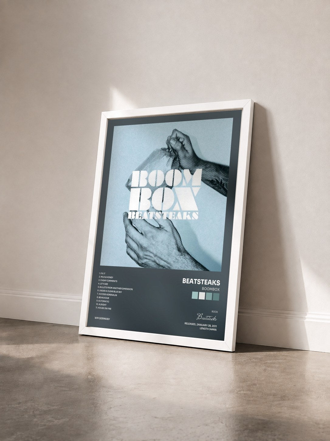 #blanc Tableau de l'album Boombox de Beatsteaks vu de trois quarts, cadre blanc