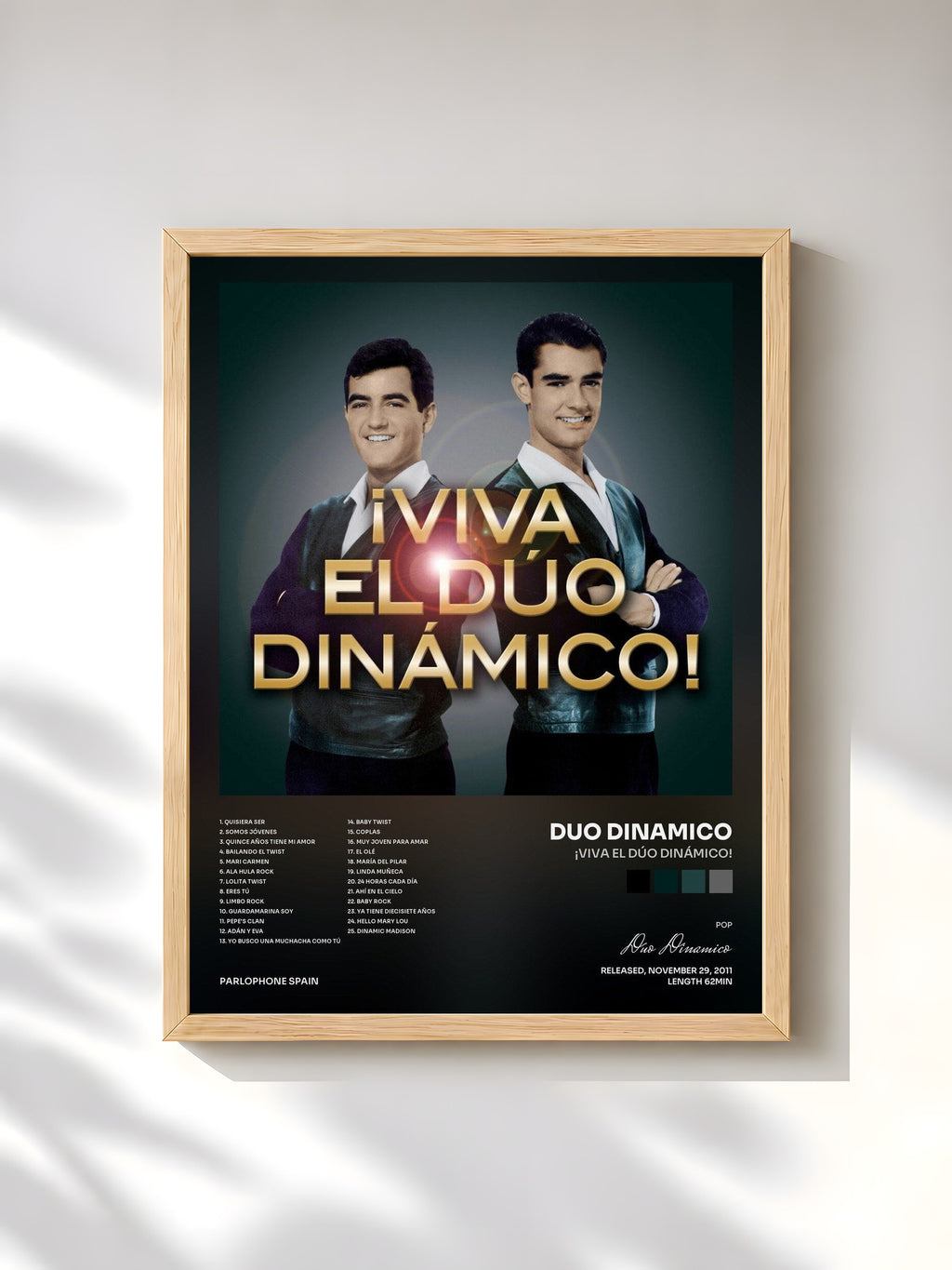 #bois Tableau de l'album ¡Viva El Dúo Dinámico! de Duo Dinamico, cadre en bois brut, imprimé et encadré en France