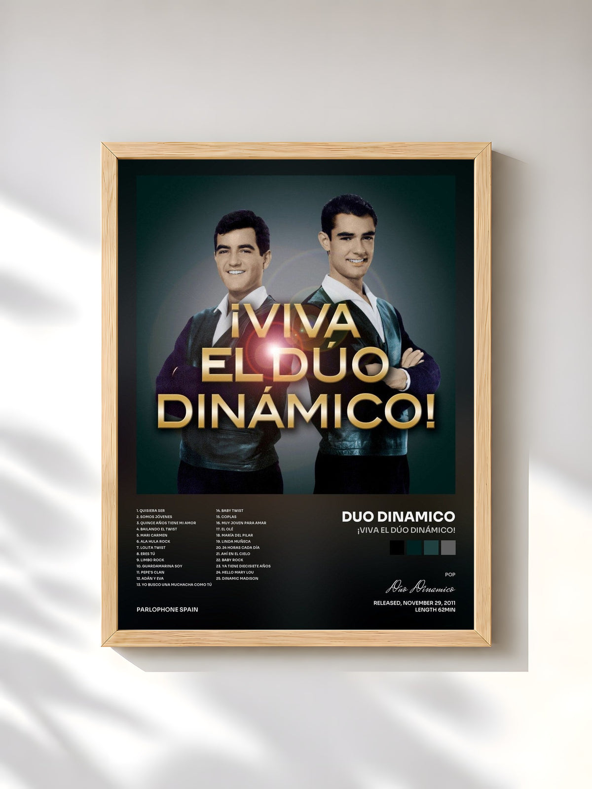 #bois Tableau de l'album ¡Viva El Dúo Dinámico! de Duo Dinamico, cadre en bois brut, imprimé et encadré en France