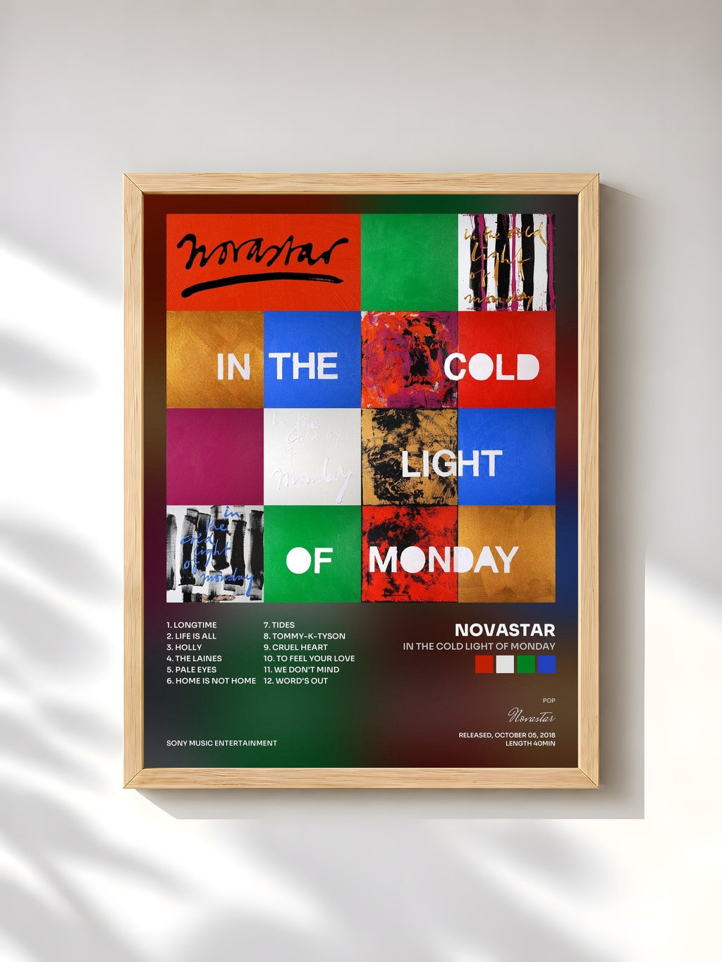 #bois Tableau de l'album In The Cold Light of Monday de Novastar, cadre en bois brut, imprimé et encadré en France