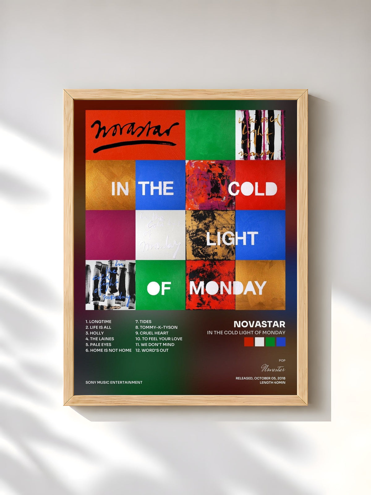 #bois Tableau de l'album In The Cold Light of Monday de Novastar, cadre en bois brut, imprimé et encadré en France