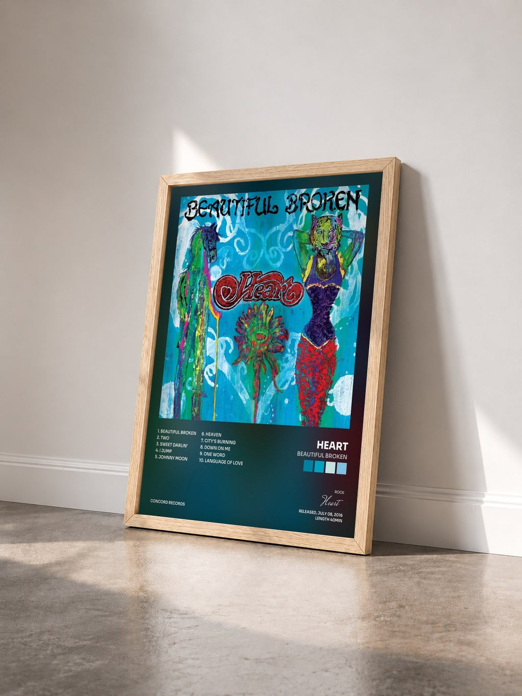 #bois Tableau de l'album Beautiful Broken de Heart vu de trois quarts, cadre en bois brut