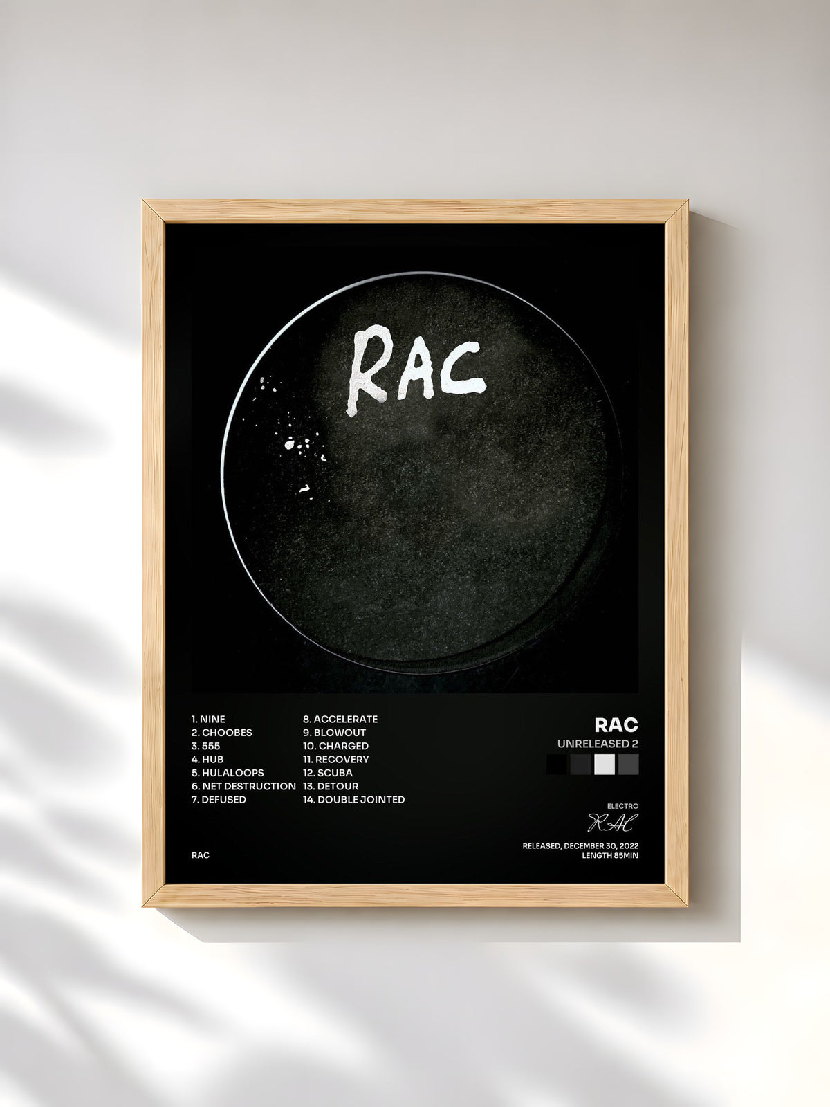 #bois Tableau de l'album Unreleased 2 de RAC, cadre en bois brut, imprimé et encadré en France