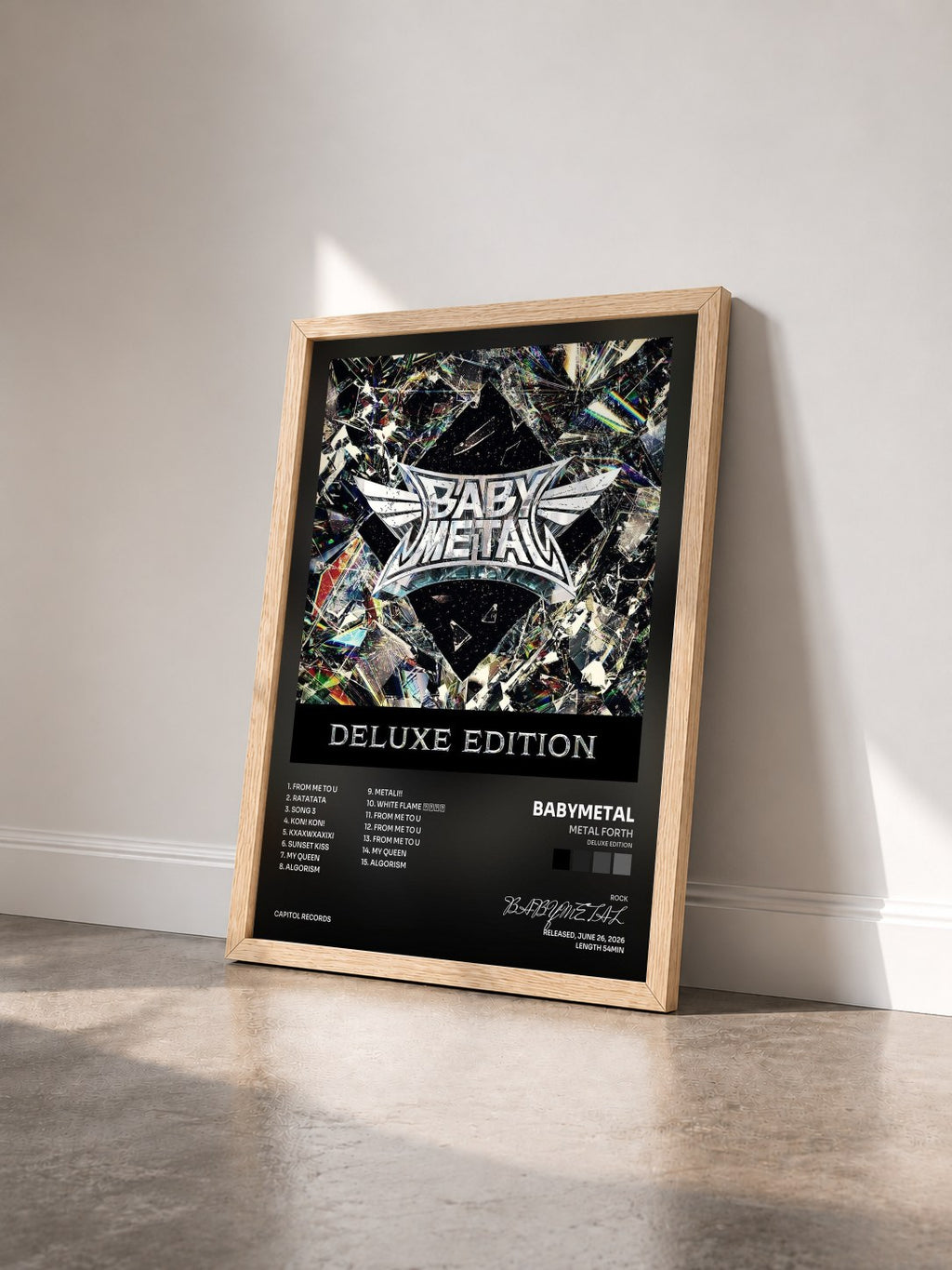 #bois Tableau de l'album METAL FORTH (Deluxe Edition) de BABYMETAL vu de trois quarts, cadre en bois brut