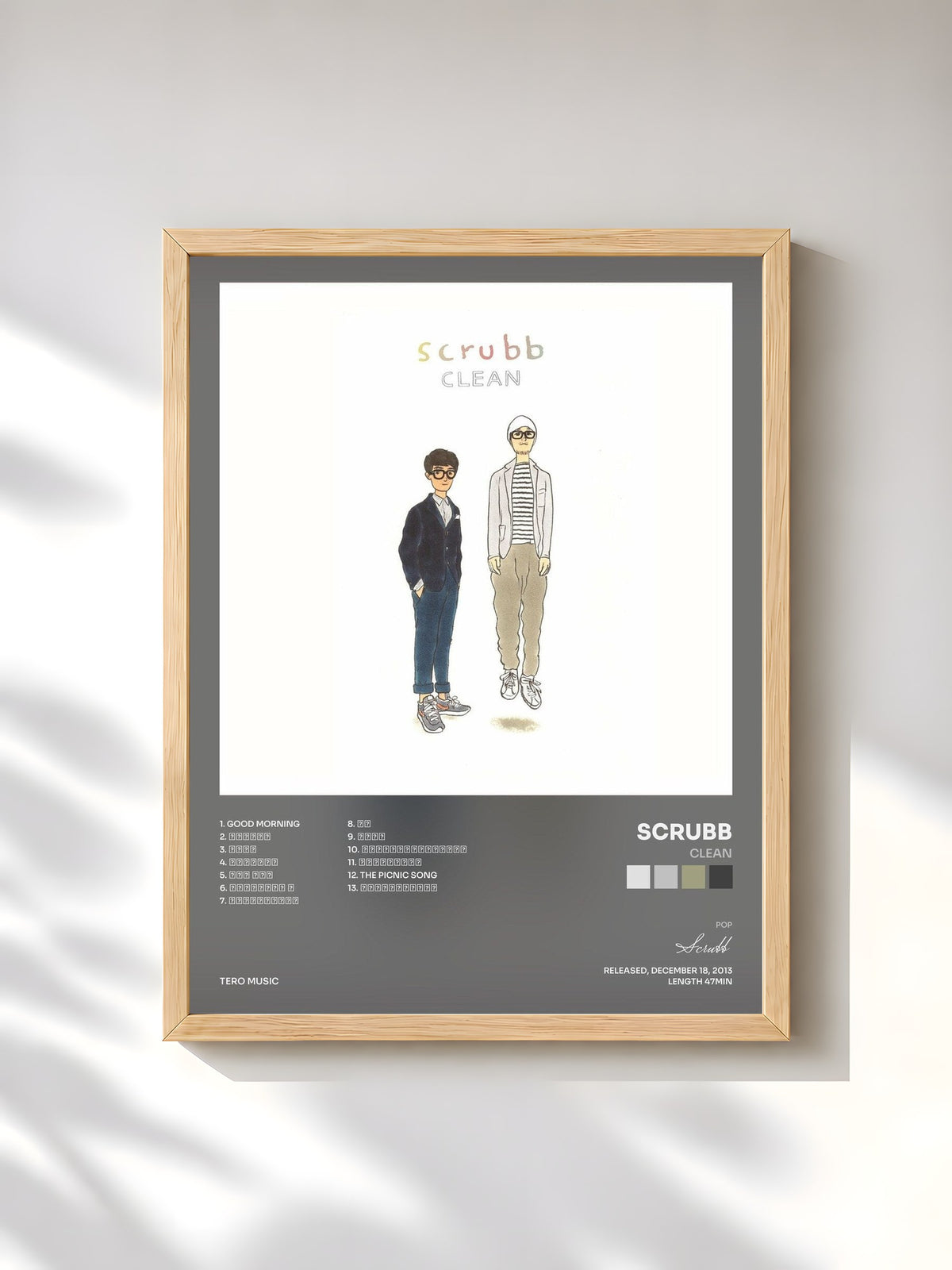 #bois Tableau de l'album Clean de Scrubb, cadre en bois brut, imprimé et encadré en France