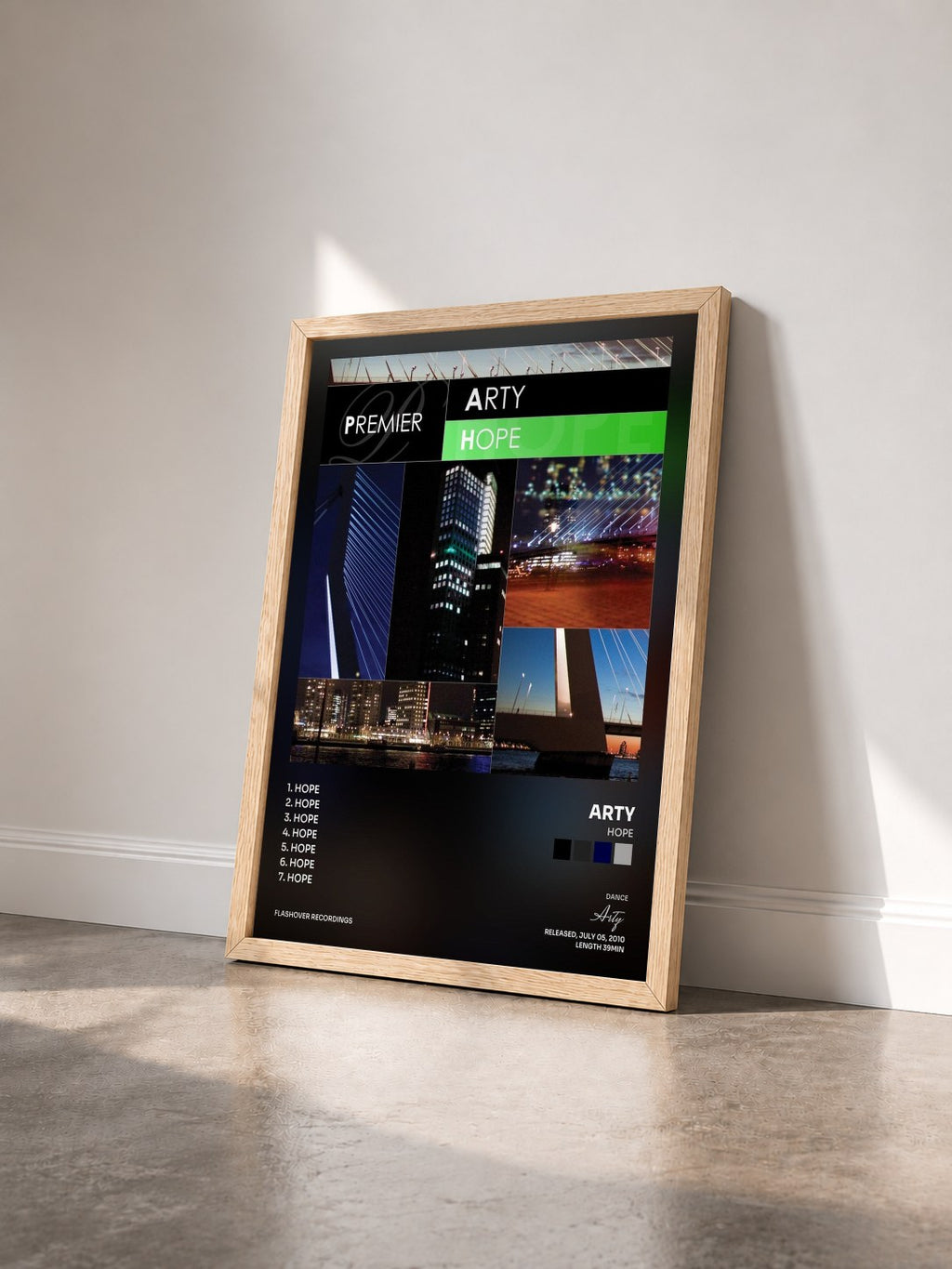 #bois Tableau de l'album Hope de Arty vu de trois quarts, cadre en bois brut