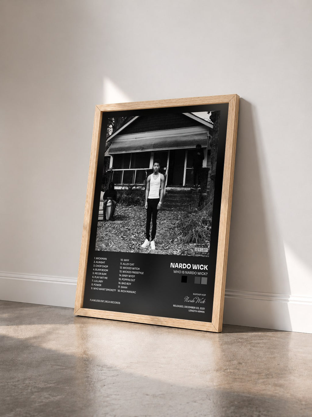 #bois Tableau de l'album Who is Nardo Wick? de Nardo Wick vu de trois quarts, cadre en bois brut