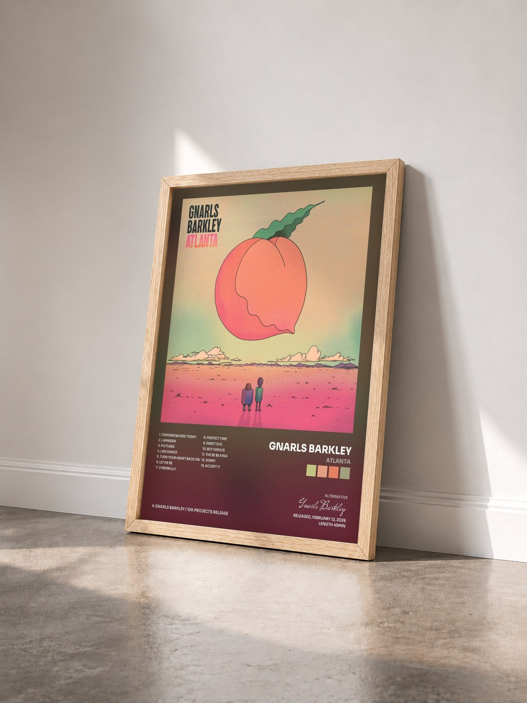 #bois Tableau de l'album Atlanta de Gnarls Barkley vu de trois quarts, cadre en bois brut