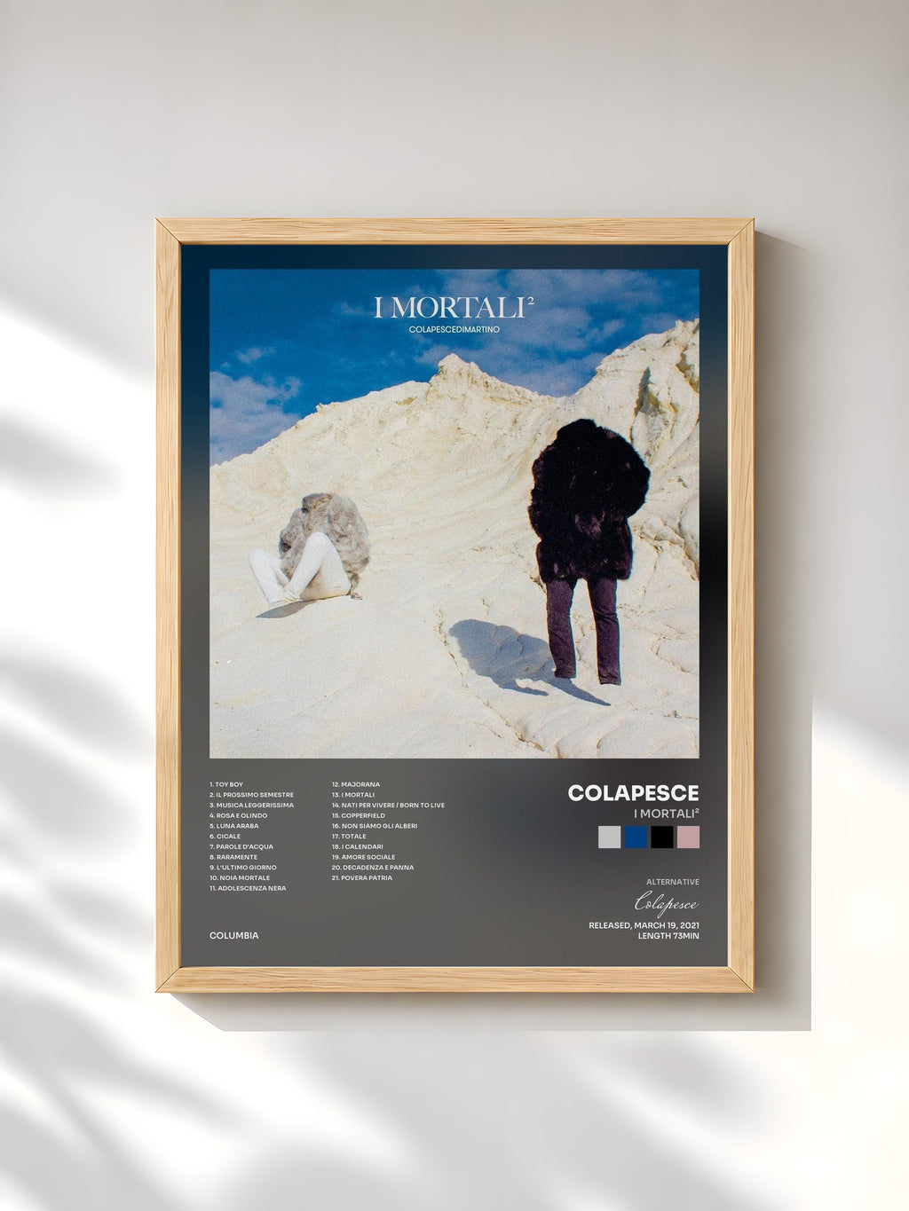 #bois Tableau de l'album I Mortali² de Colapesce, cadre en bois brut, imprimé et encadré en France