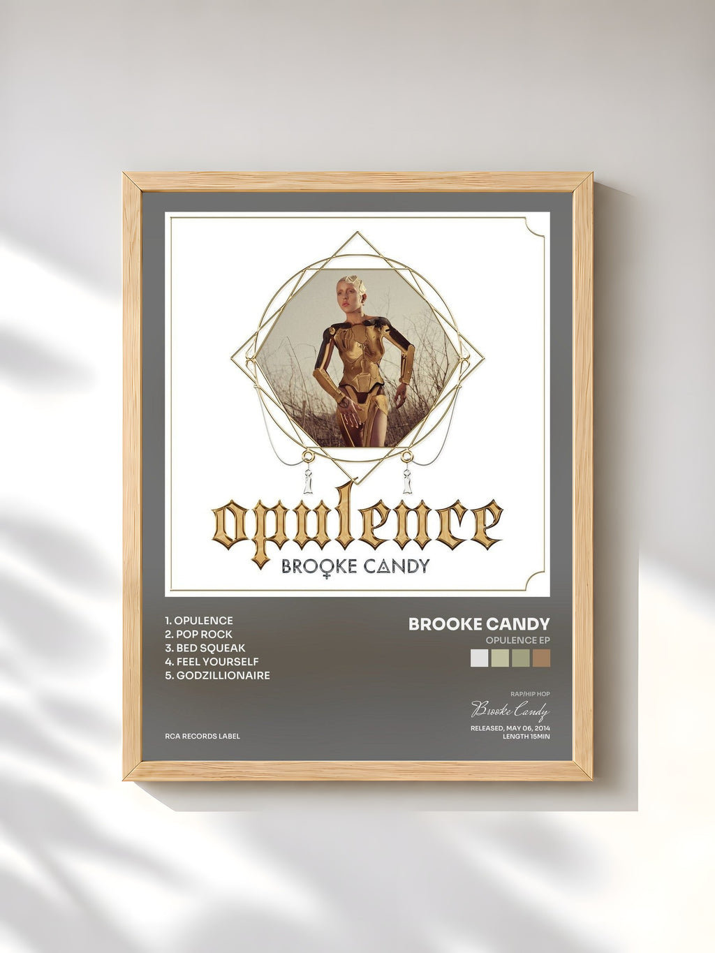 #bois Tableau de l'album Opulence EP de Brooke Candy, cadre en bois brut, imprimé et encadré en France