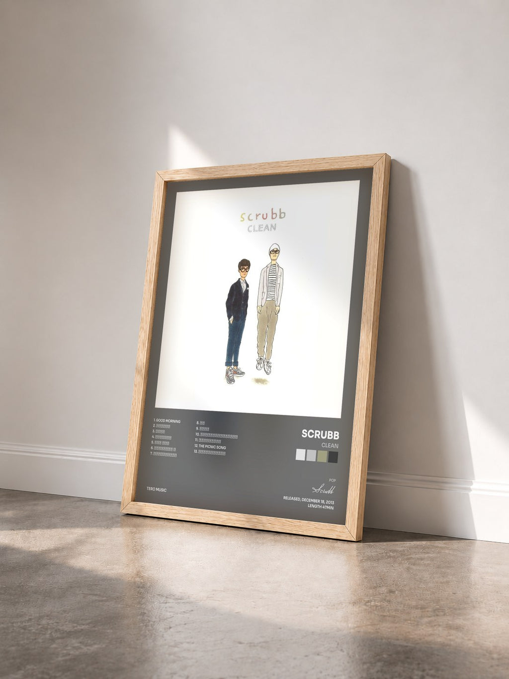 #bois Tableau de l'album Clean de Scrubb vu de trois quarts, cadre en bois brut