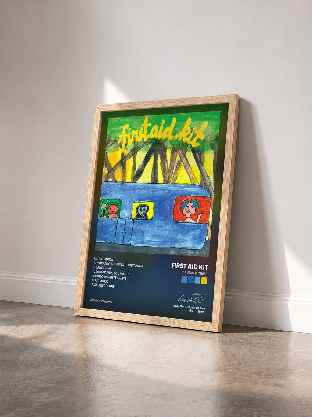 #bois Tableau de l'album Drunken Trees de First Aid Kit vu de trois quarts, cadre en bois brut