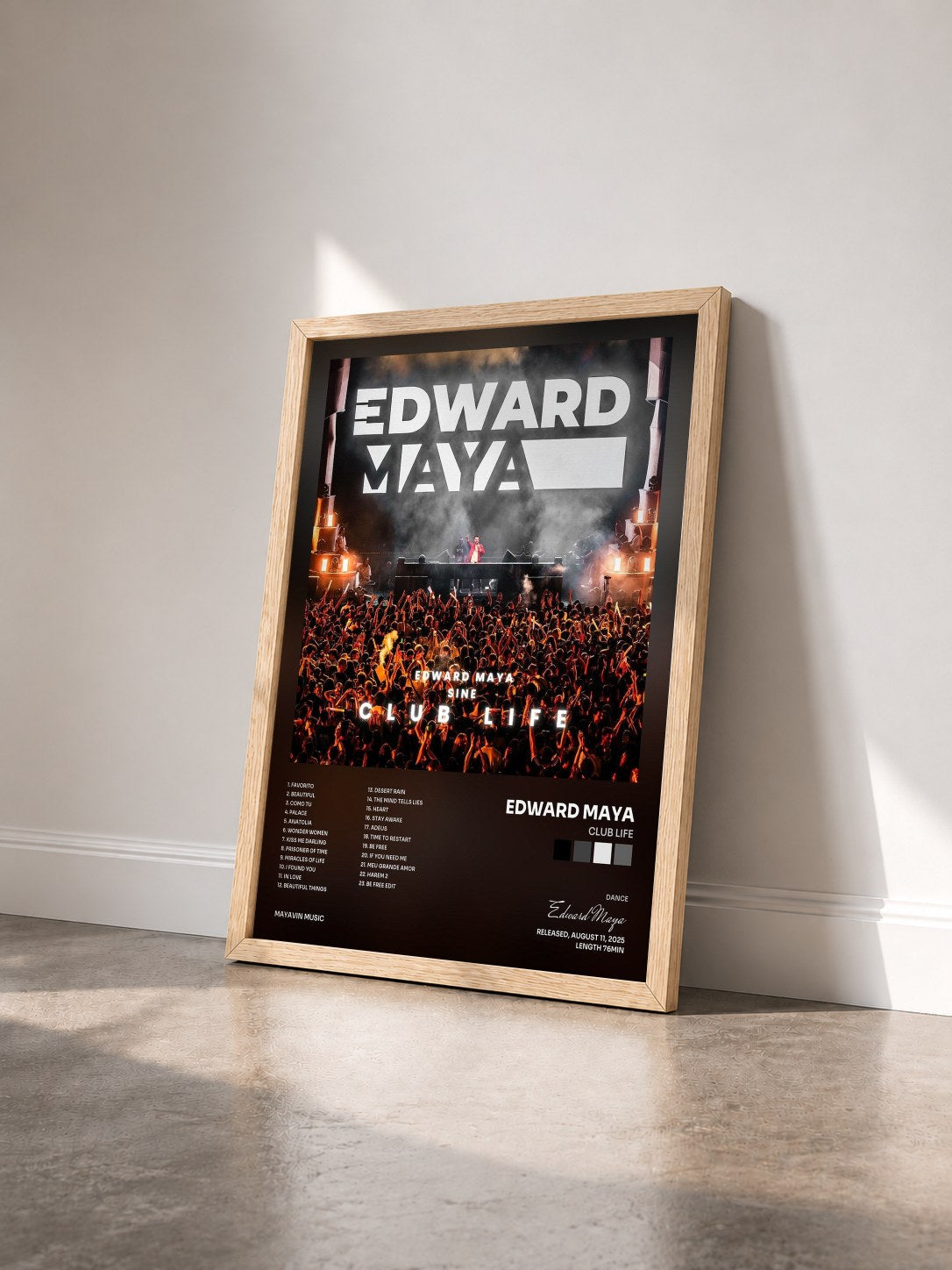 #bois Tableau de l'album Club Life de Edward Maya vu de trois quarts, cadre en bois brut