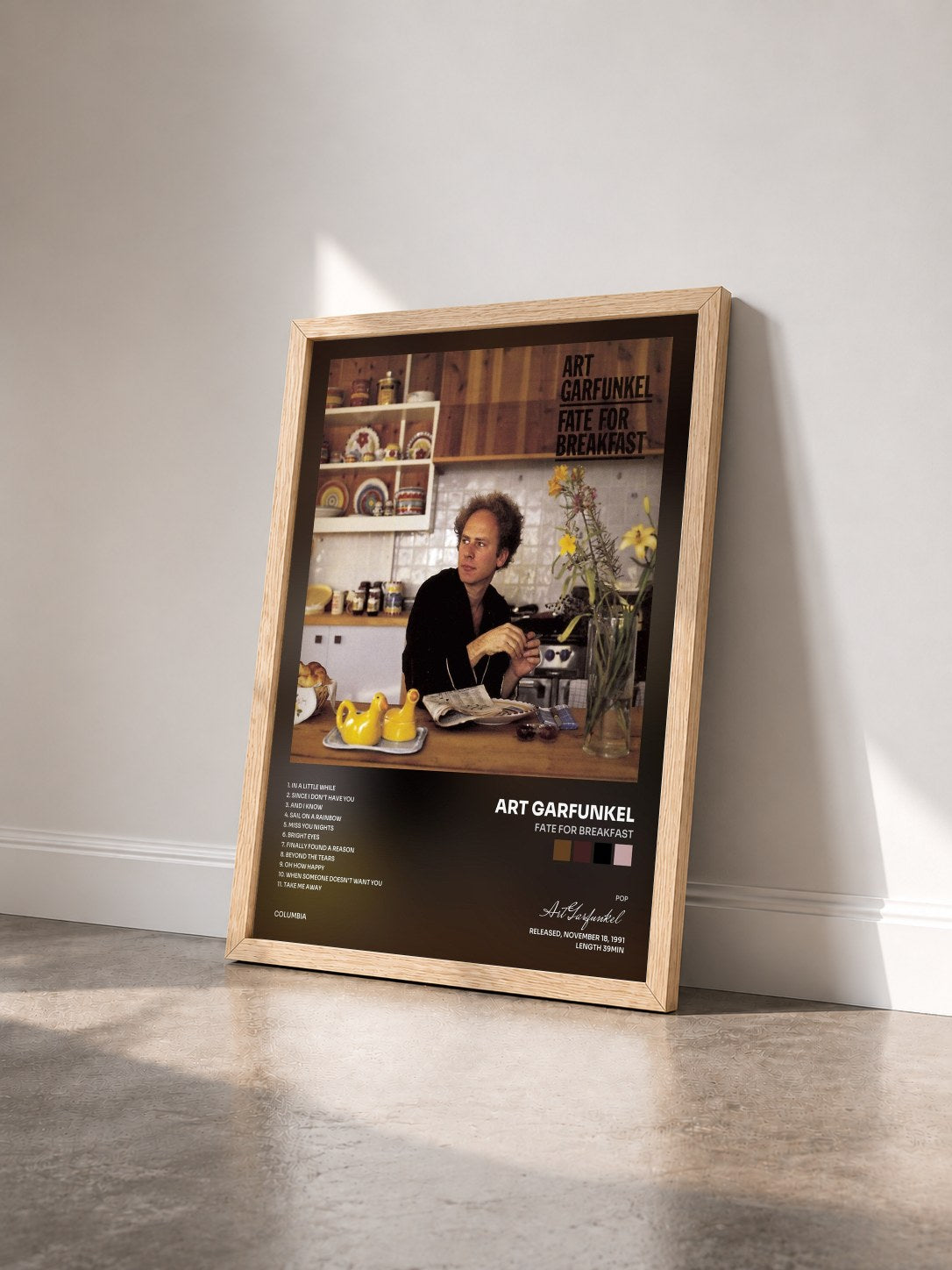 #bois Tableau de l'album FATE FOR BREAKFAST de Art Garfunkel vu de trois quarts, cadre en bois brut