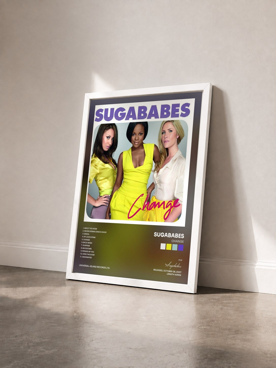 #blanc Tableau de l'album Change de Sugababes vu de trois quarts, cadre blanc