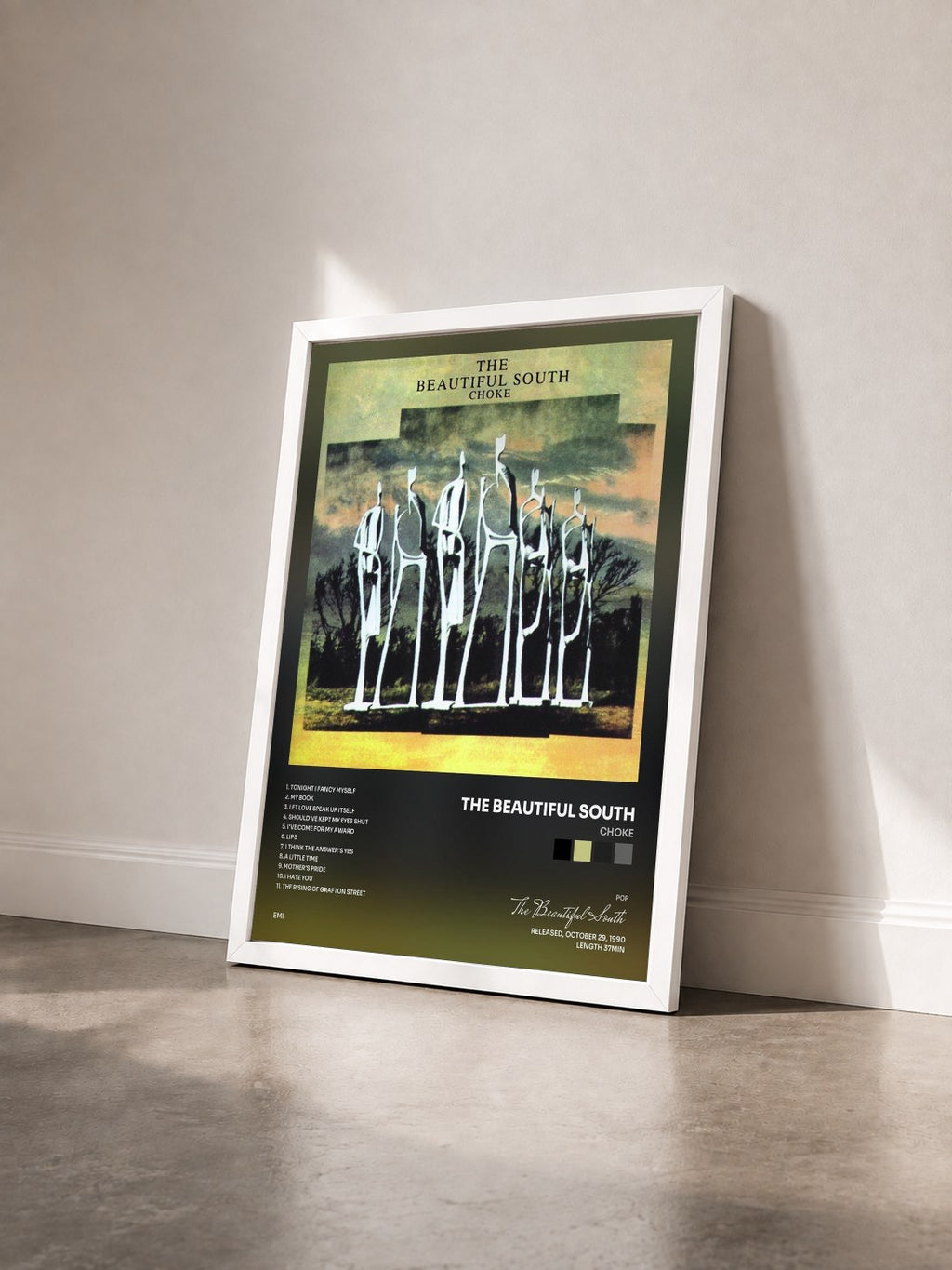 #blanc Tableau de l'album Choke de The Beautiful South vu de trois quarts, cadre blanc