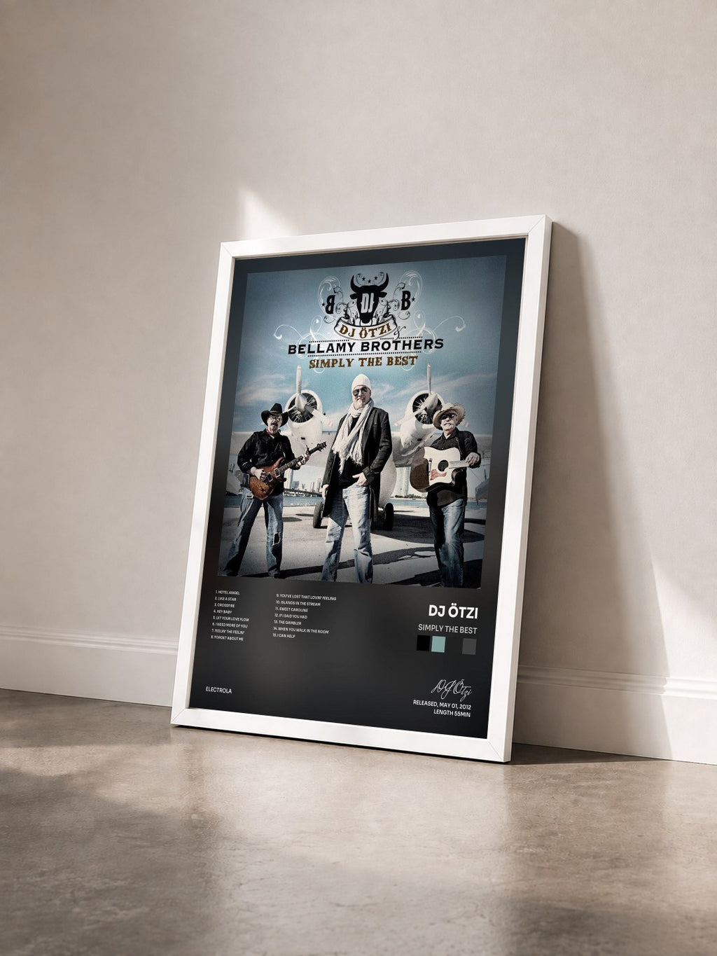 #blanc Tableau de l'album Simply The Best de DJ Ötzi vu de trois quarts, cadre blanc