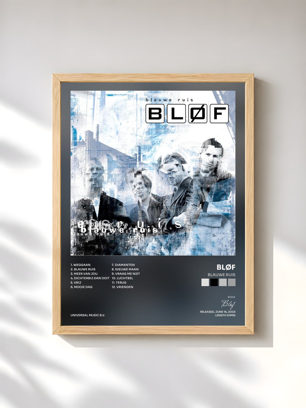 #bois Tableau de l'album Blauwe Ruis de Bløf, cadre en bois brut, imprimé et encadré en France