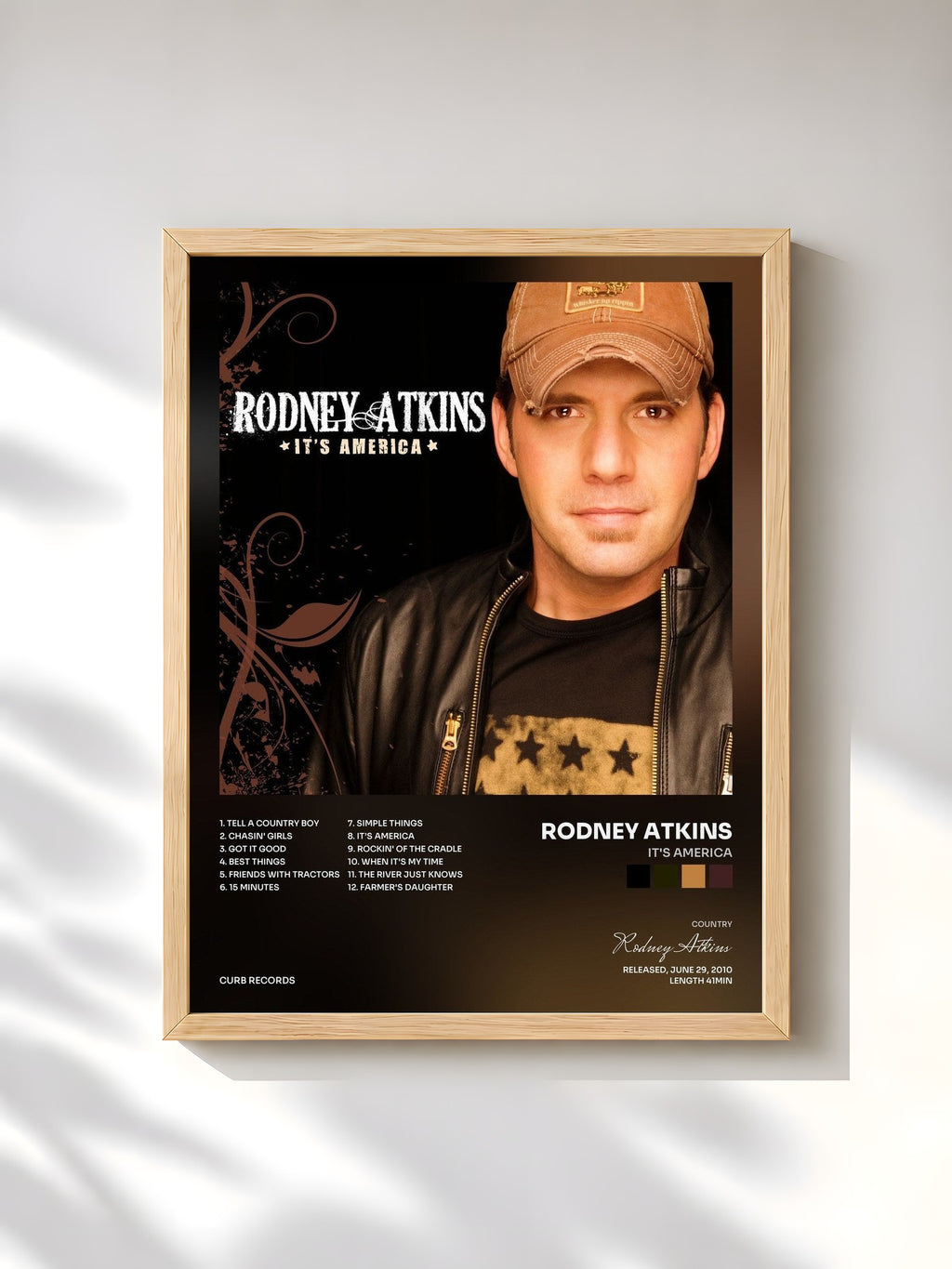 #bois Tableau de l'album It's America de Rodney Atkins, cadre en bois brut, imprimé et encadré en France