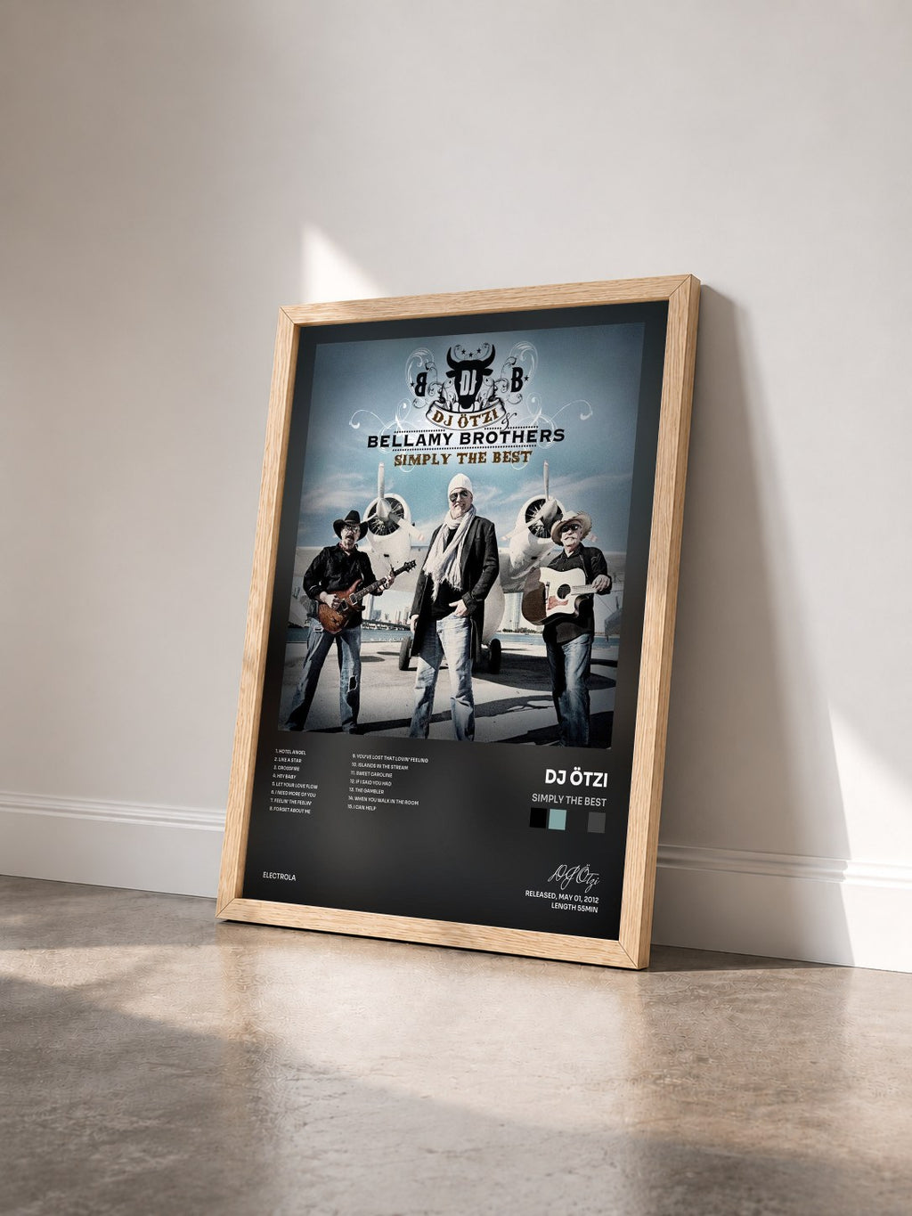 #bois Tableau de l'album Simply The Best de DJ Ötzi vu de trois quarts, cadre en bois brut