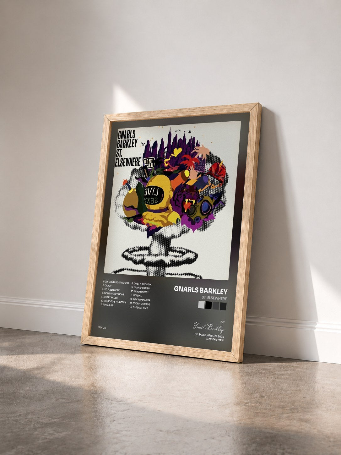 #bois Tableau de l'album St. Elsewhere de Gnarls Barkley vu de trois quarts, cadre en bois brut