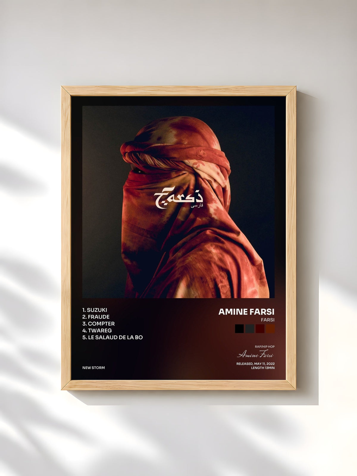 #bois Tableau de l'album FARSI de Amine Farsi, cadre en bois brut, imprimé et encadré en France