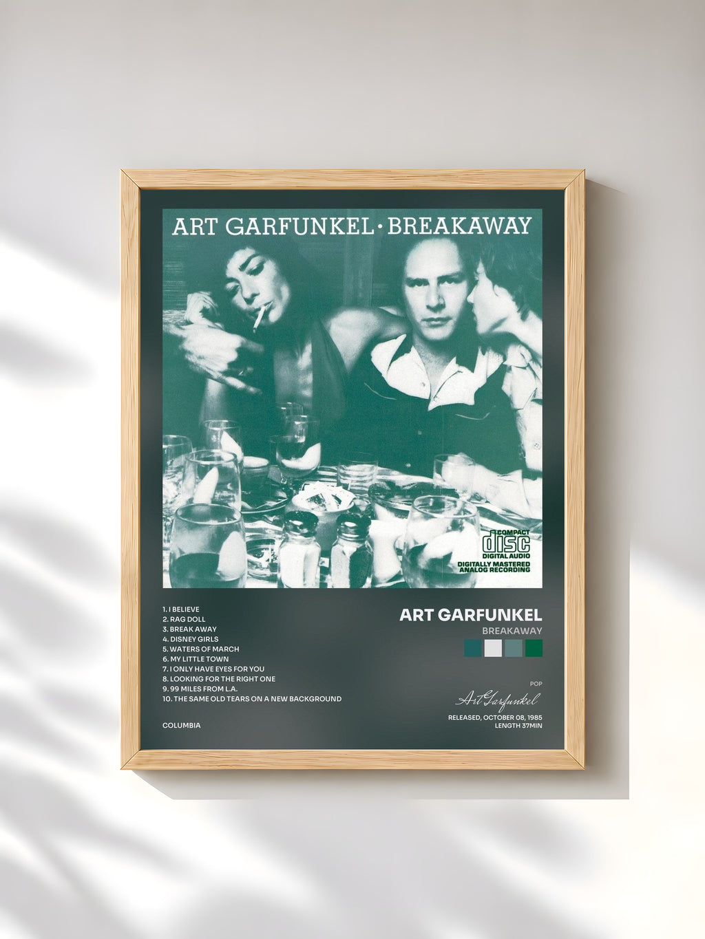 #bois Tableau de l'album Breakaway de Art Garfunkel, cadre en bois brut, imprimé et encadré en France