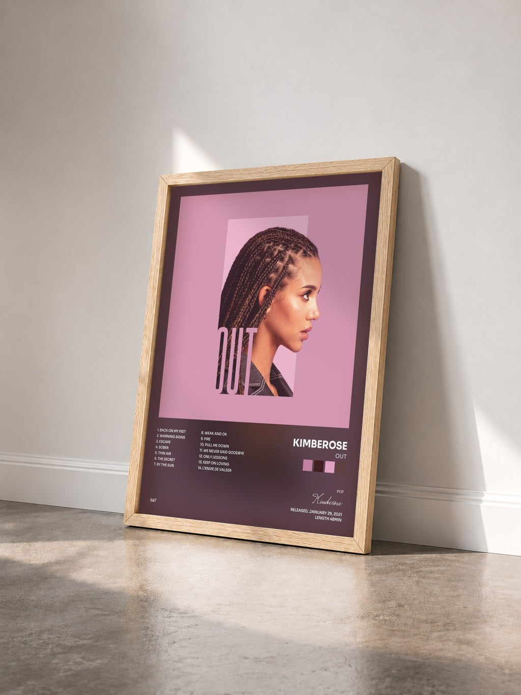 #bois Tableau de l'album Out de Kimberose vu de trois quarts, cadre en bois brut