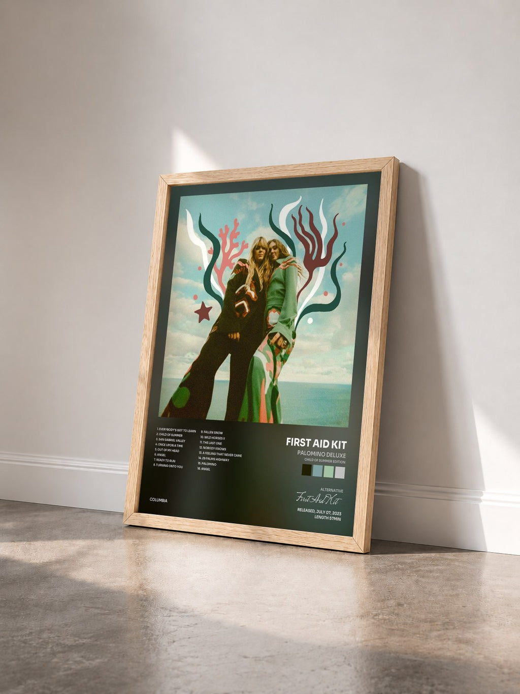 #bois Tableau de l'album Palomino Deluxe (Child of Summer Edition) de First Aid Kit vu de trois quarts, cadre en bois brut