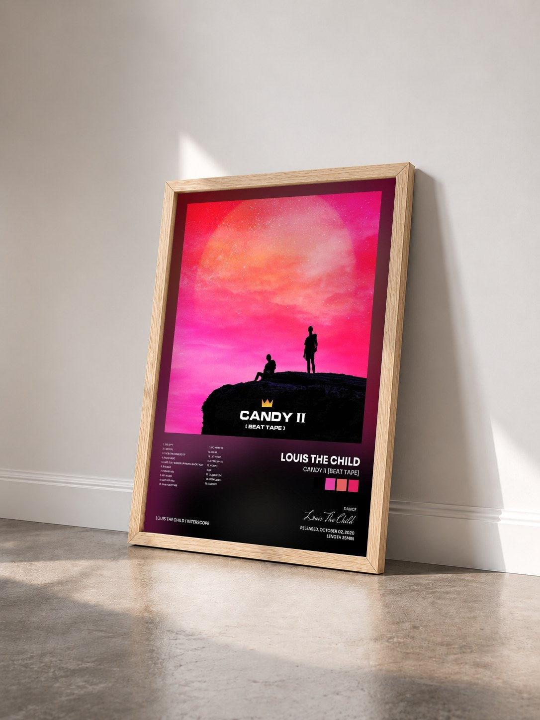 #bois Tableau de l'album Candy II [Beat Tape] de Louis The Child vu de trois quarts, cadre en bois brut