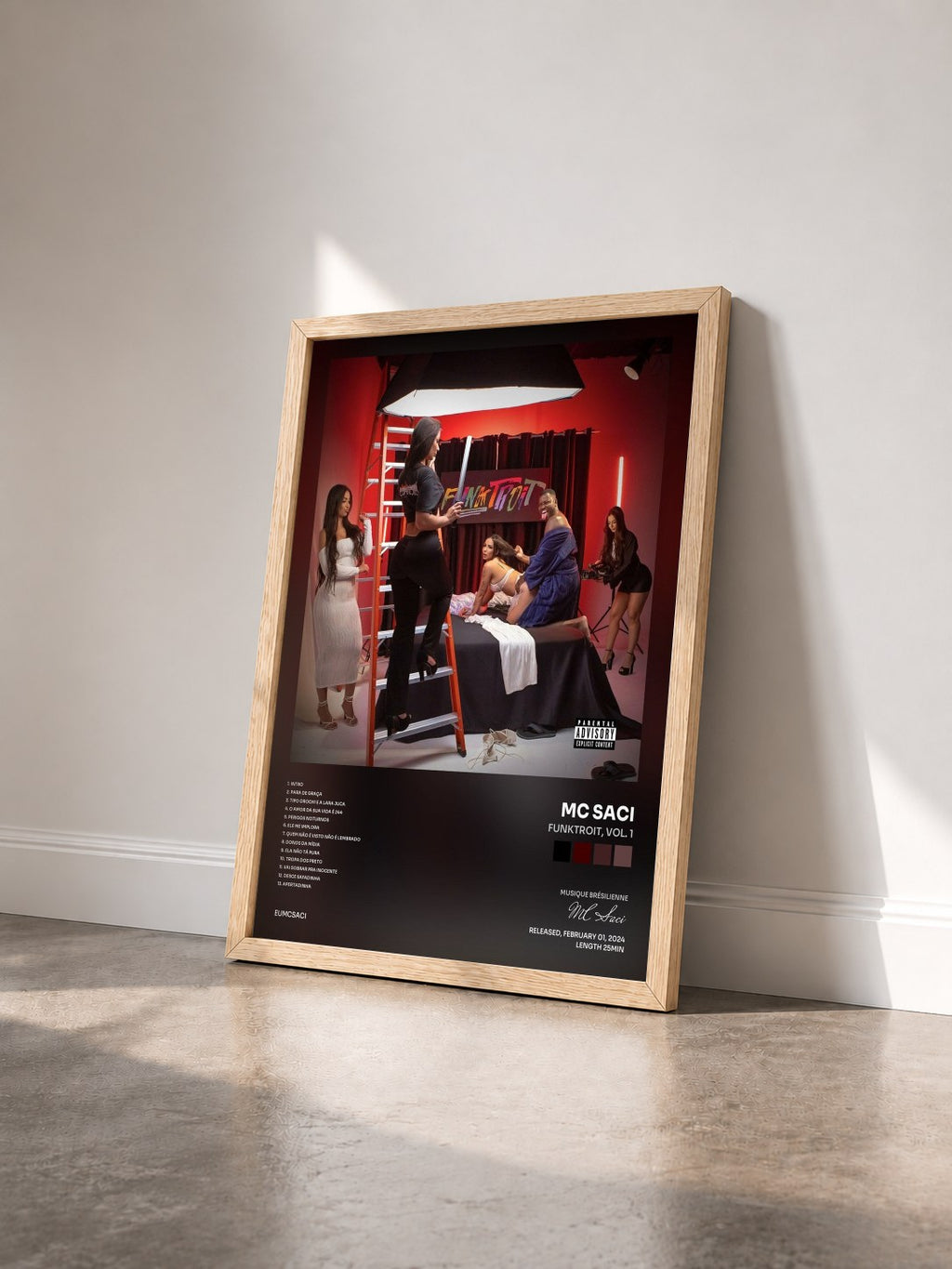 #bois Tableau de l'album Funktroit, Vol. 1 de MC Saci vu de trois quarts, cadre en bois brut
