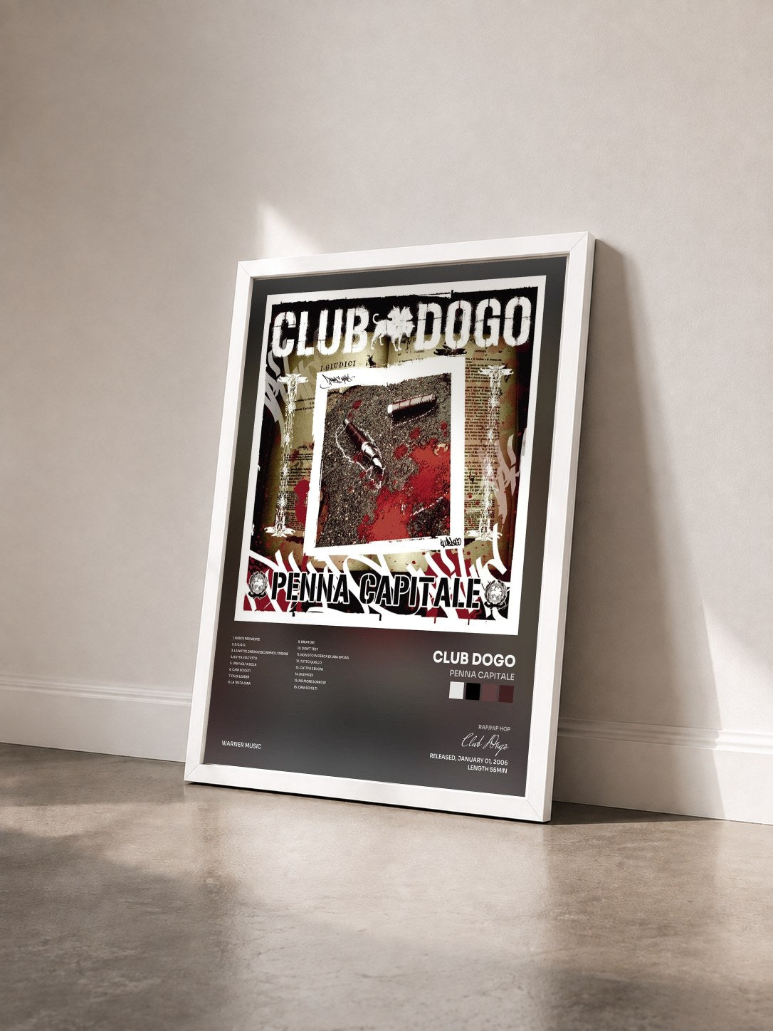 #blanc Tableau de l'album Penna Capitale de Club Dogo vu de trois quarts, cadre blanc