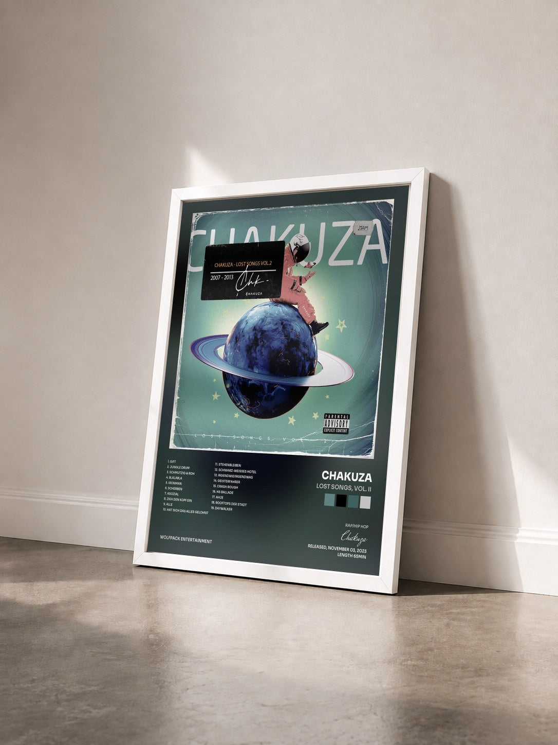 #blanc Tableau de l'album LOST SONGS, VOL. II de Chakuza vu de trois quarts, cadre blanc