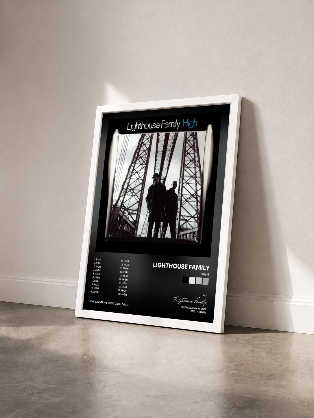 #blanc Tableau de l'album High de Lighthouse Family vu de trois quarts, cadre blanc