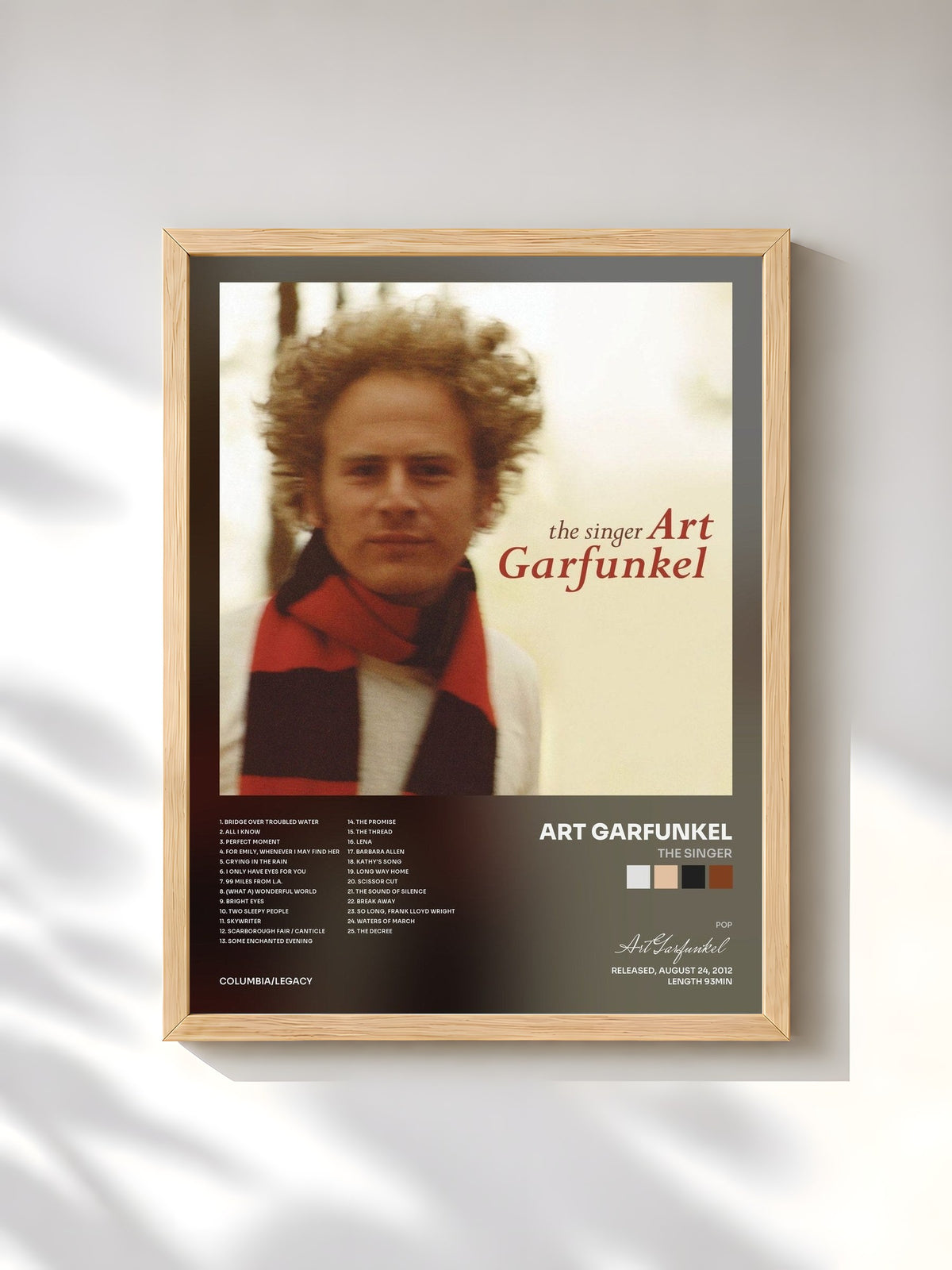 #bois Tableau de l'album The Singer de Art Garfunkel, cadre en bois brut, imprimé et encadré en France
