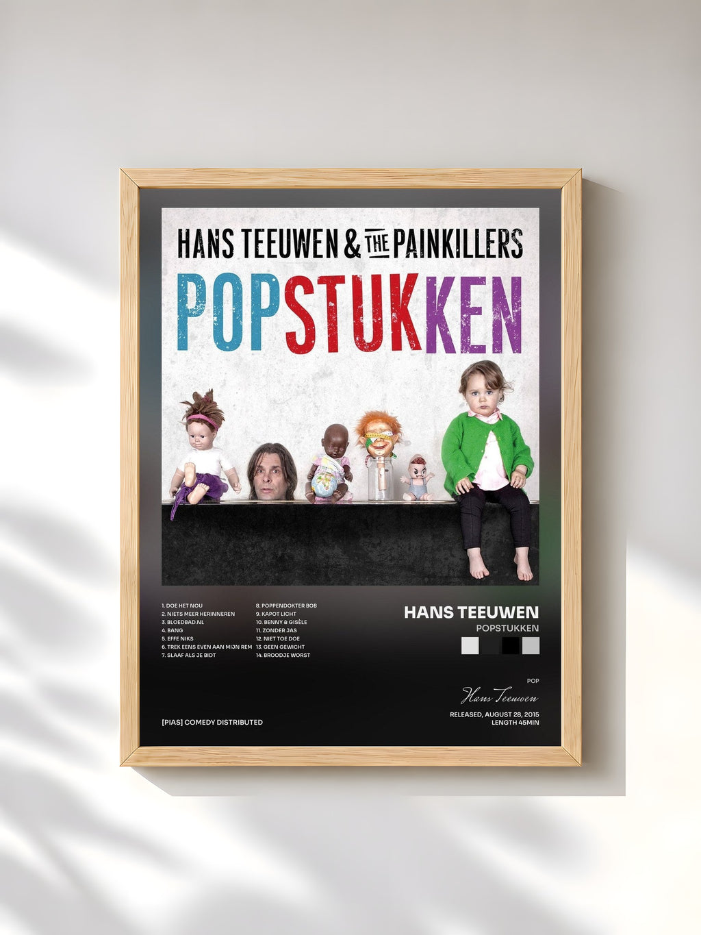 #bois Tableau de l'album Popstukken de Hans Teeuwen, cadre en bois brut, imprimé et encadré en France
