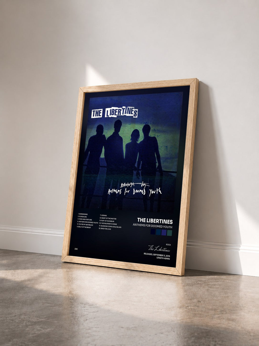 #bois Tableau de l'album Anthems For Doomed Youth de The Libertines vu de trois quarts, cadre en bois brut