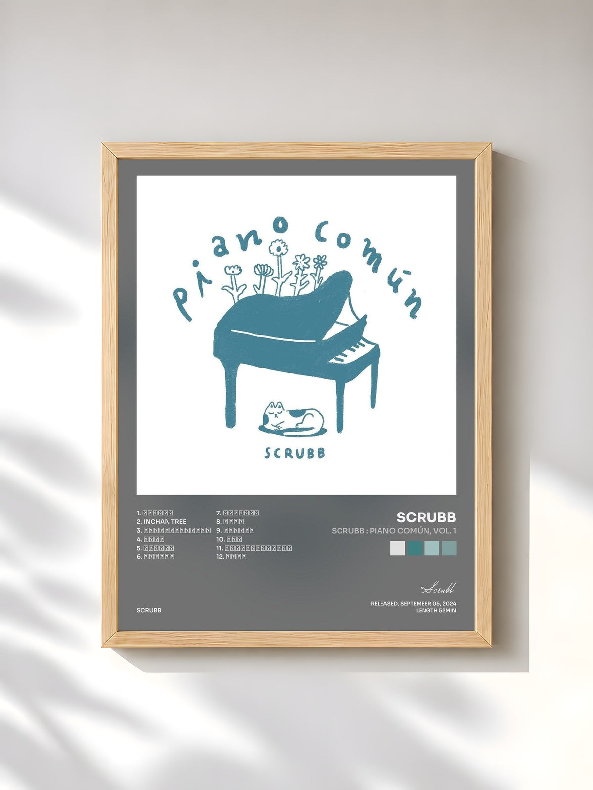 #bois Tableau de l'album SCRUBB : Piano Común, Vol. 1 de Scrubb, cadre en bois brut, imprimé et encadré en France