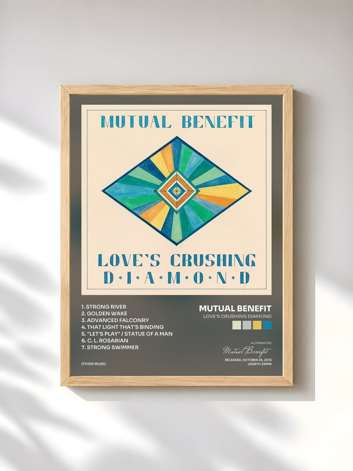 #bois Tableau de l'album Love's Crushing Diamond de Mutual Benefit, cadre en bois brut, imprimé et encadré en France